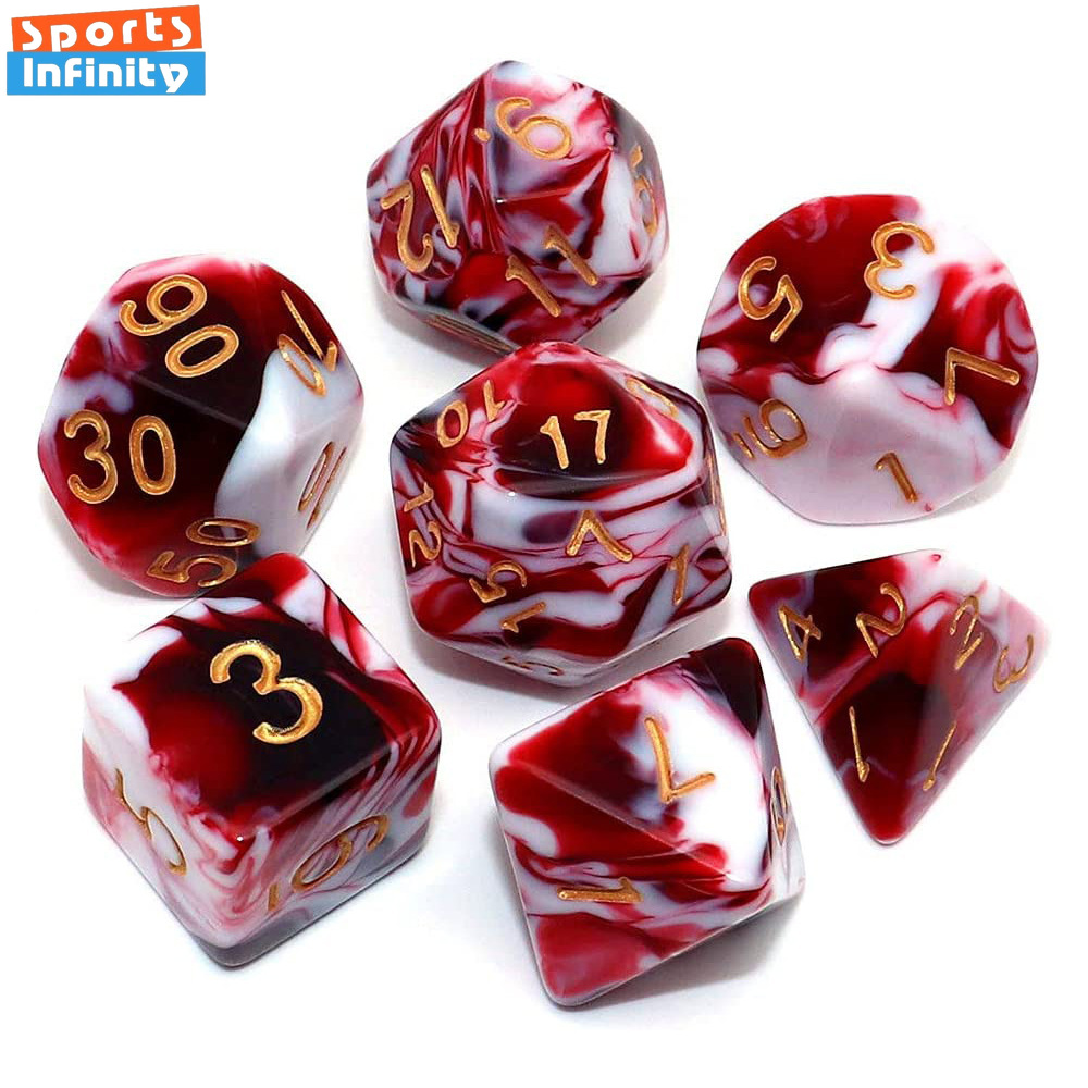 Board Game Ludo - 7 ชิ้น/เซ็ตคู่สีลูกเต๋า Polyhedral ทองตัวอักษรจํานวนชุดลูกเต๋าสําหรับ TRPG RPG