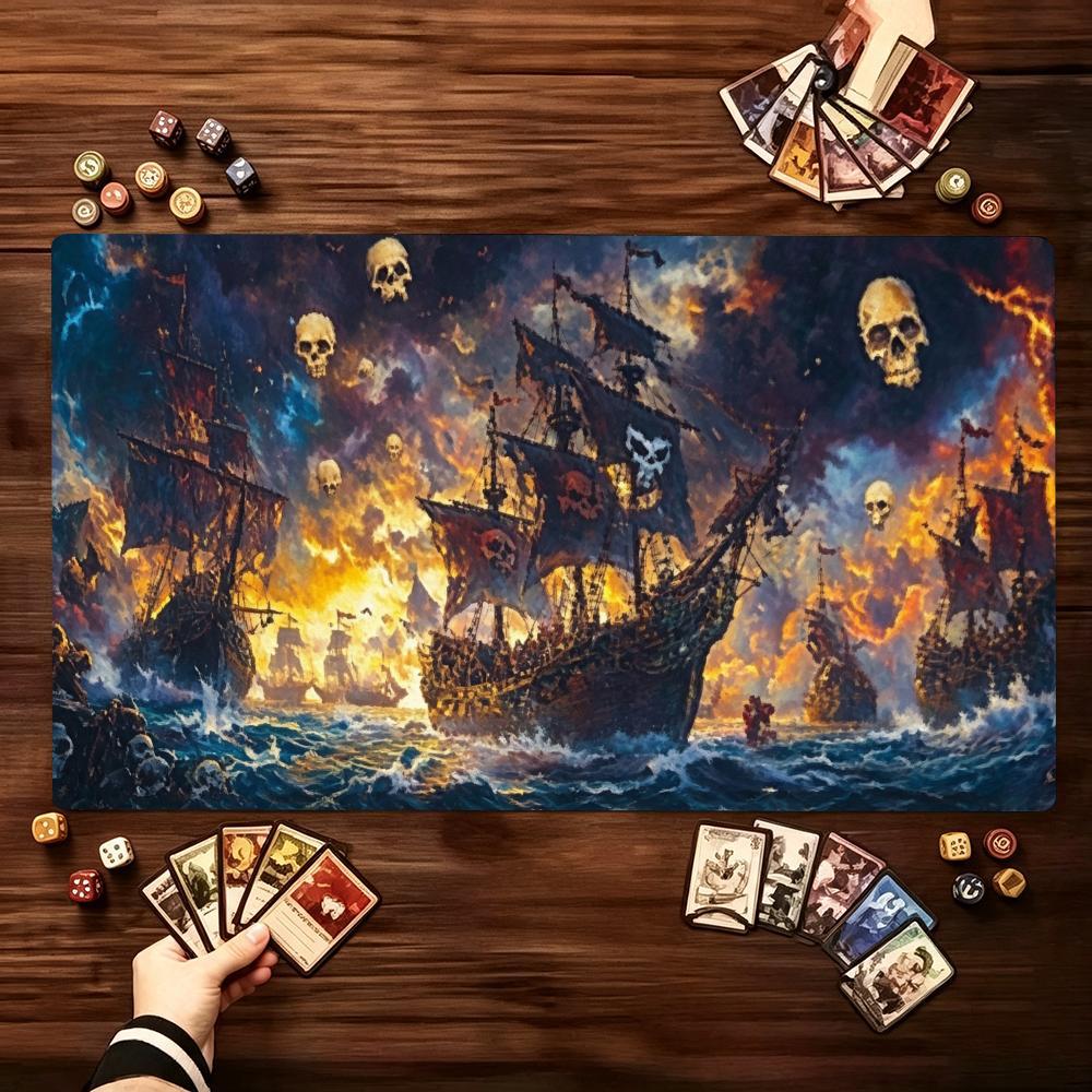 Board Game Pirates - แผ่นรองเล่นเกมลายเรือโจรสลัดแฟนตาซี ฐานยางกันลื่น ขอบเย็บอย่างดี ขนาดใหญ่ สำหรับเกมกระดานการ์ดแลกเปลี่ยนบนโต๊ะ