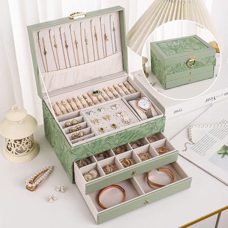 Token Tray Organizer - กล่องเก็บเครื่องประดับหลายชั้นขนาดใหญ่ วัสดุหนัง PU สำหรับเก็บต่างหู แหวน สร้อยคอ