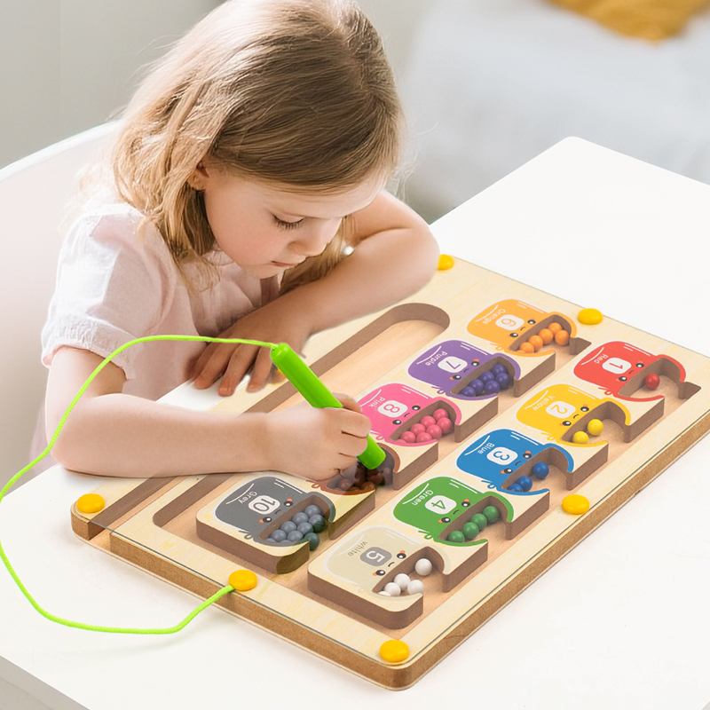 Board Game Qwirkle - Montessori แม่เหล็กสีการเรียงลําดับเกมกระดานเขาวงกตปากกาย้ายลูกปัดเกมไม้ควบคุม Sensory คณิตศาสตร์ตรัสรู้ของเล่นสําหรับเด็ก